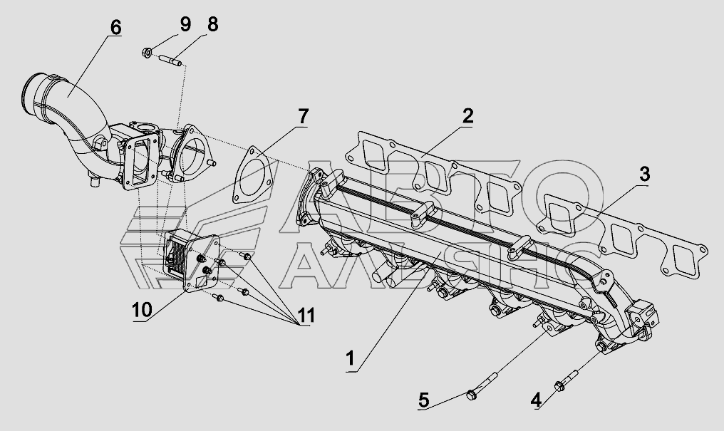 Коллектор впускной и фланцевый подогреватель (Евро-4) ЯМЗ-650.10 (Евро 3-4)