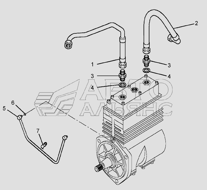 Трубки подвода смазки, подвода и отвода охлаждающей жидкости компрессора воздушного (опция) ЯМЗ-650.10 (Евро 3-4)