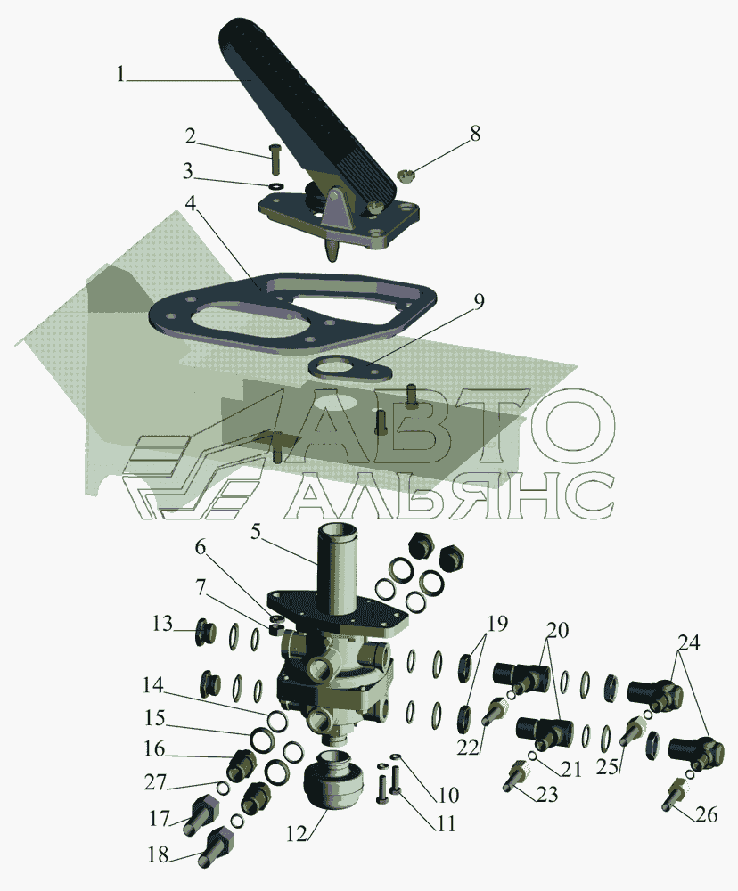Тормозной кран с присоединительной арматурой МАЗ-642505, 642508