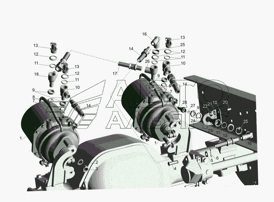 Установка задних тормозных камер и присоединительной арматуры МАЗ-437030 (Зубренок)