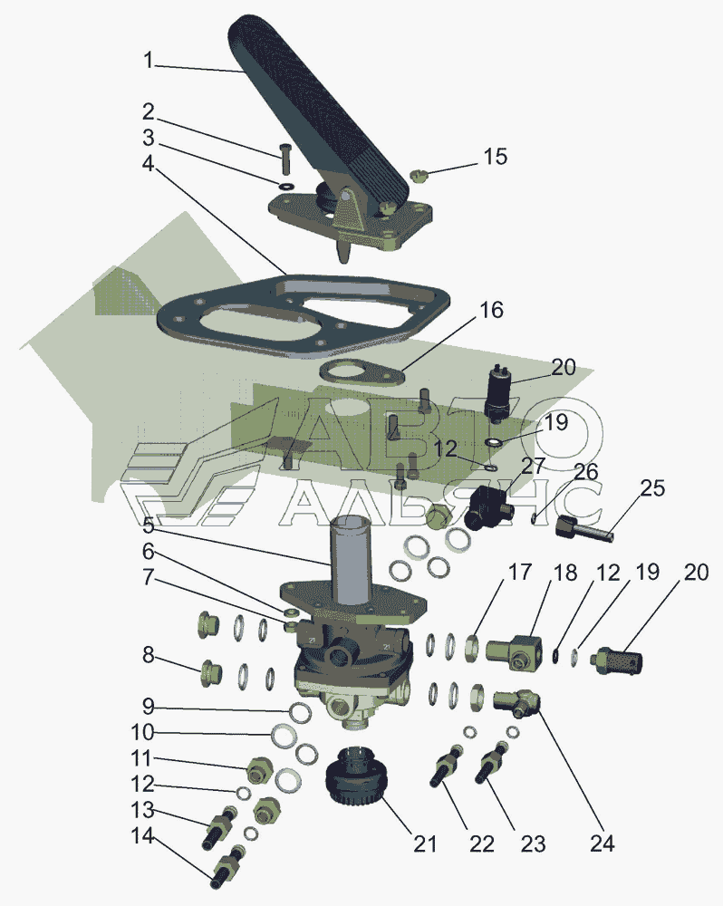 Тормозной кран с присоединительной арматурой МАЗ-437040 (Зубренок)