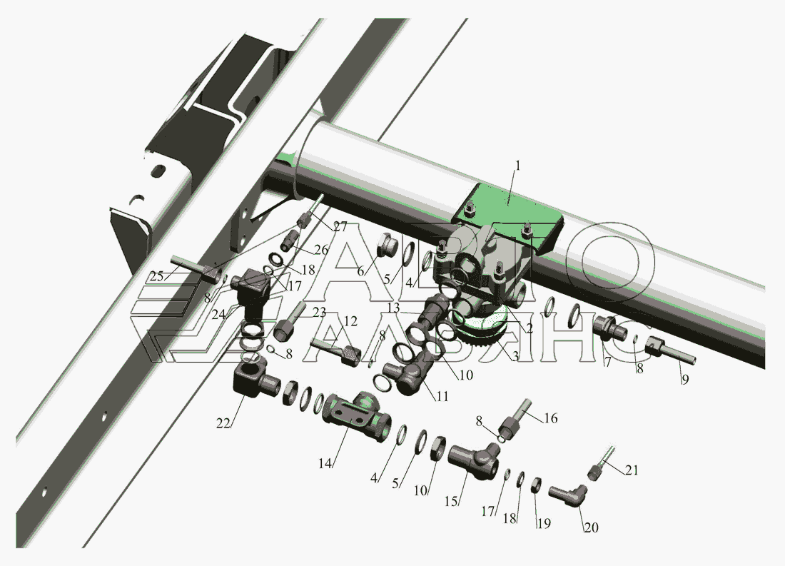 Установка ускорительного клапана и присоединительной арматуры МАЗ-437040 (Зубренок)