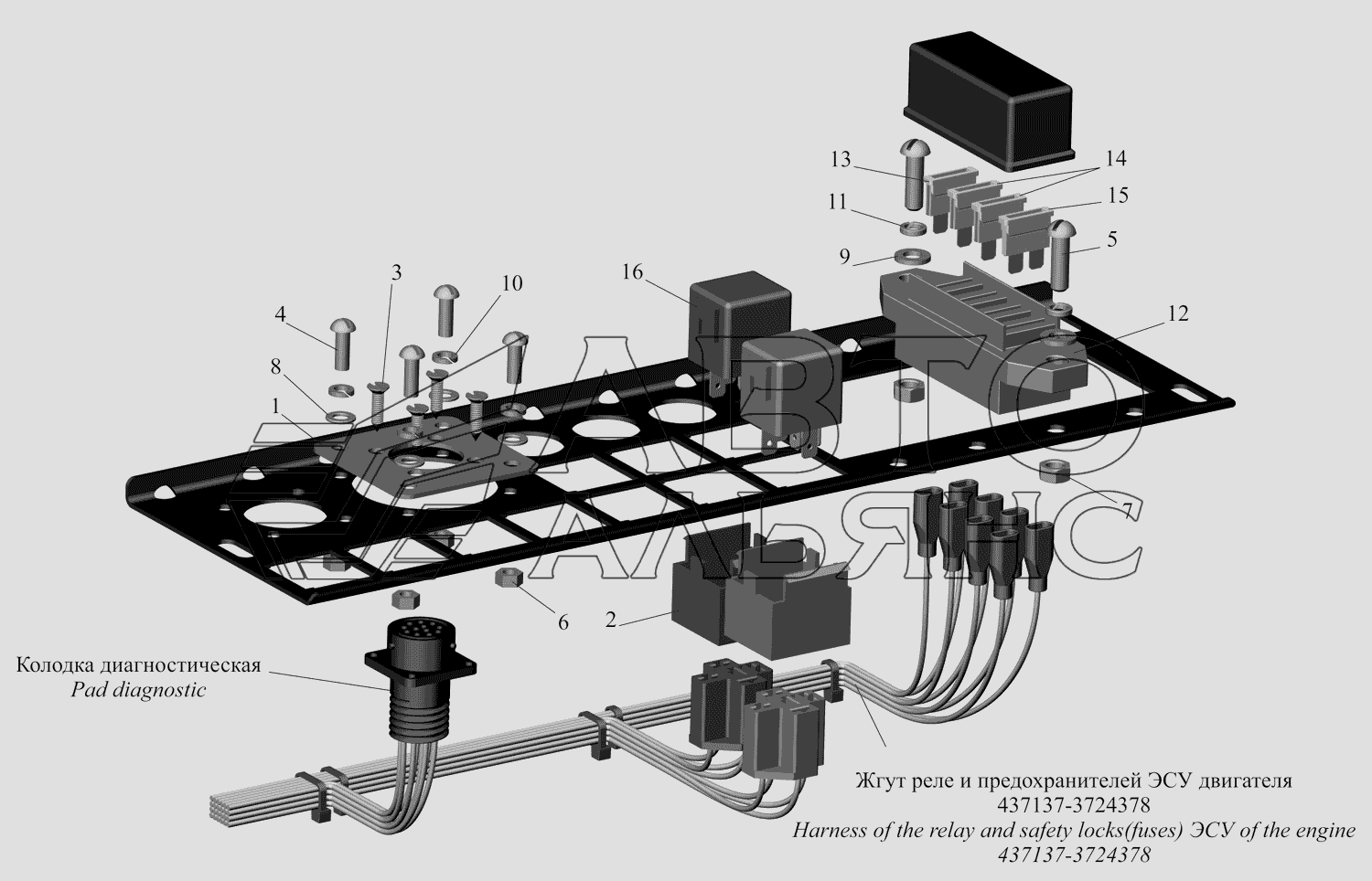 Панель реле и предохранителей ЭСУ двигателя МАЗ-437130 (Зубренок)