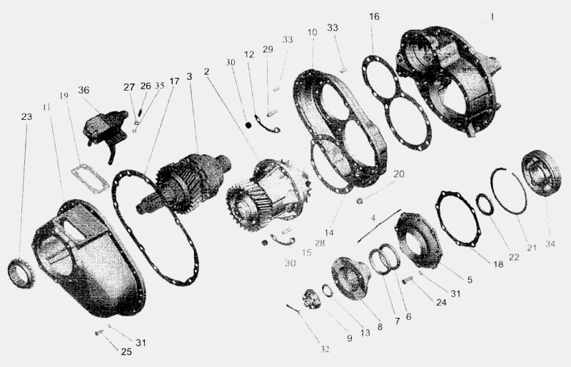 Редуктор среднего моста автомобилей МАЗ-630308, МАЗ-630305, МАЗ-630303 МАЗ  5336