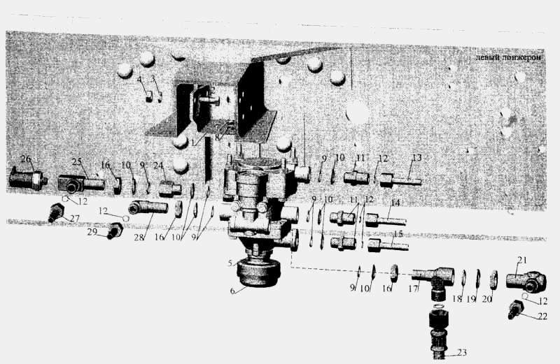 Установка клапана прицепа и присоединительной арматуры на автомобили на МАЗ-533603, МАЗ-533602 МАЗ  5336