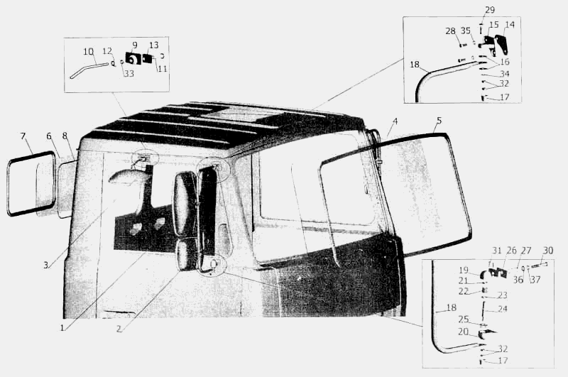 Установка стекол и зеркал на малую кабину МАЗ  5336