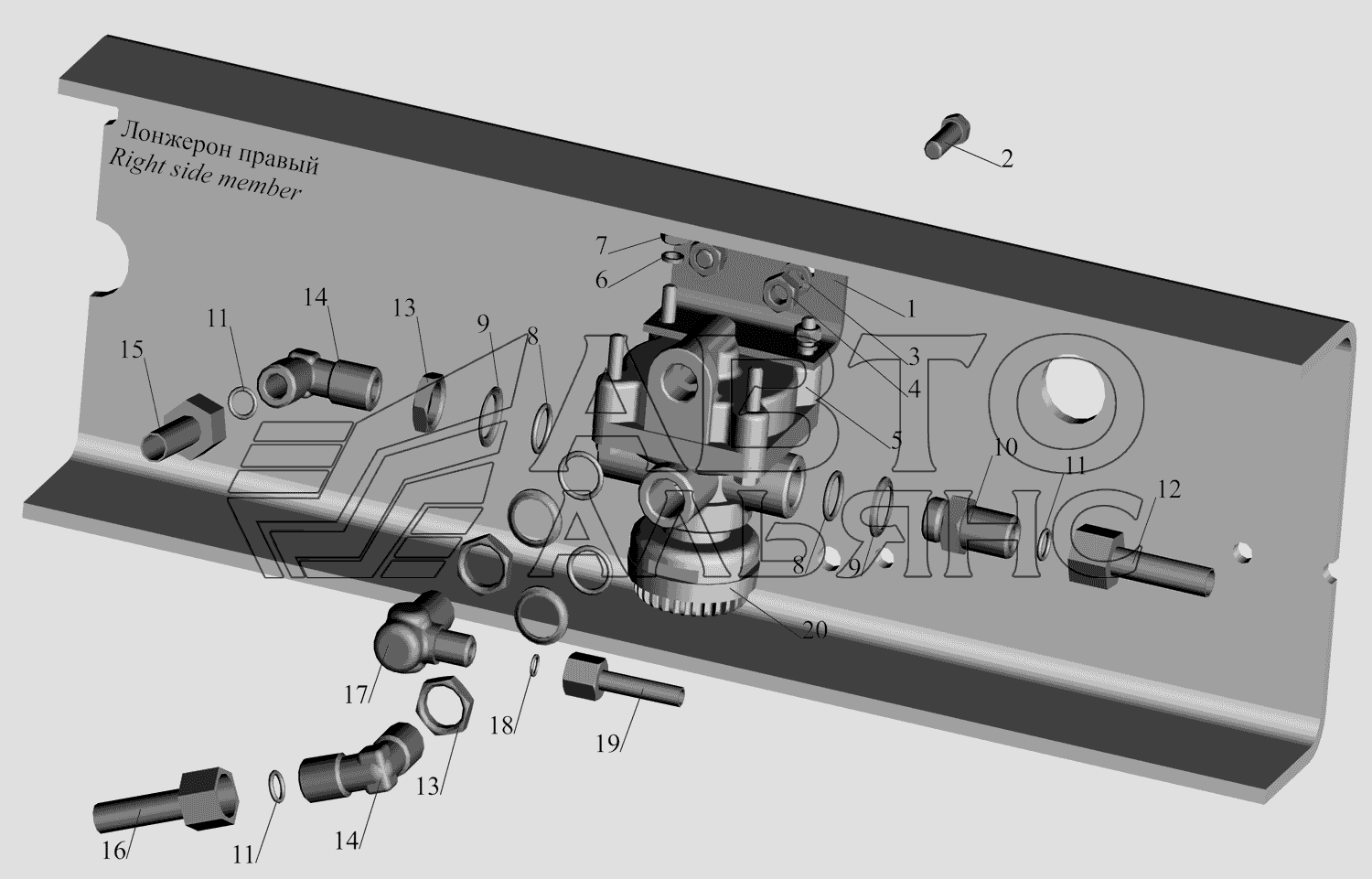 Установка ускорительного клапана и присоединительной арматуры МАЗ-551669
