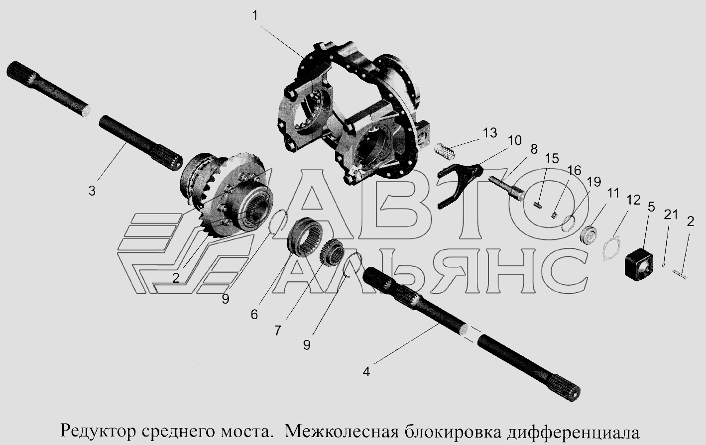 Редуктор среднего моста. Межколесная блокировка дифференциала МАЗ-5516А5