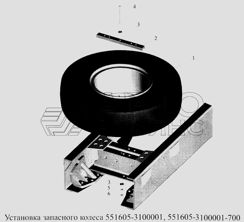 Установка запасного колеса 551605-3100001, 551605-3100001-700 МАЗ-5516А5