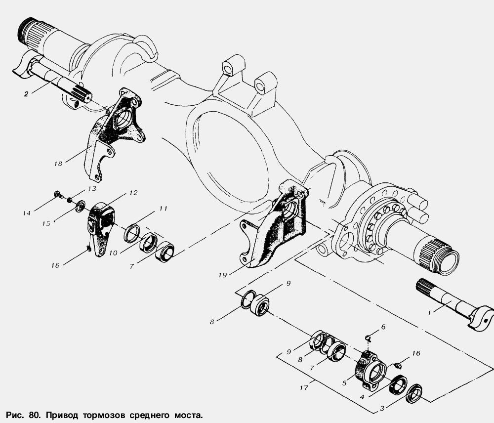 Привод тормозов среднего моста МАЗ  53363