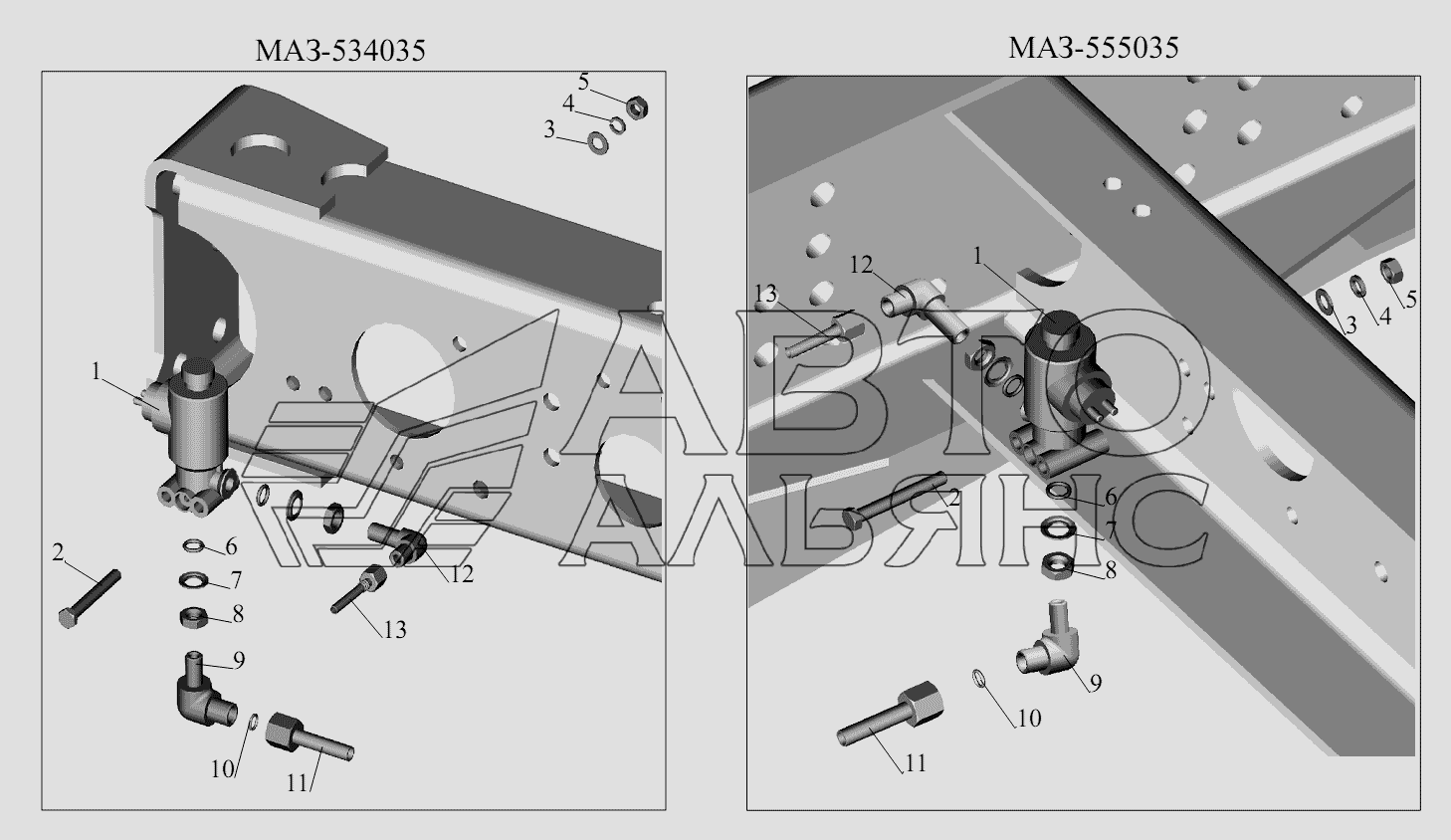 Установка тормозного клапана ASR и присоединительной арматуры МАЗ-631236
