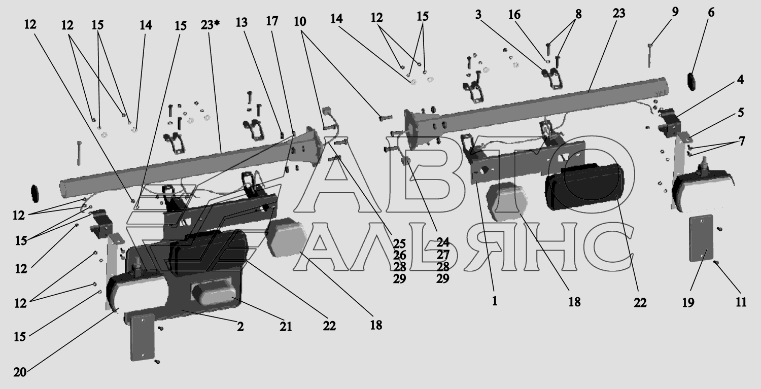 Установка задних фонарей 631708-3700009-700 МАЗ-631705