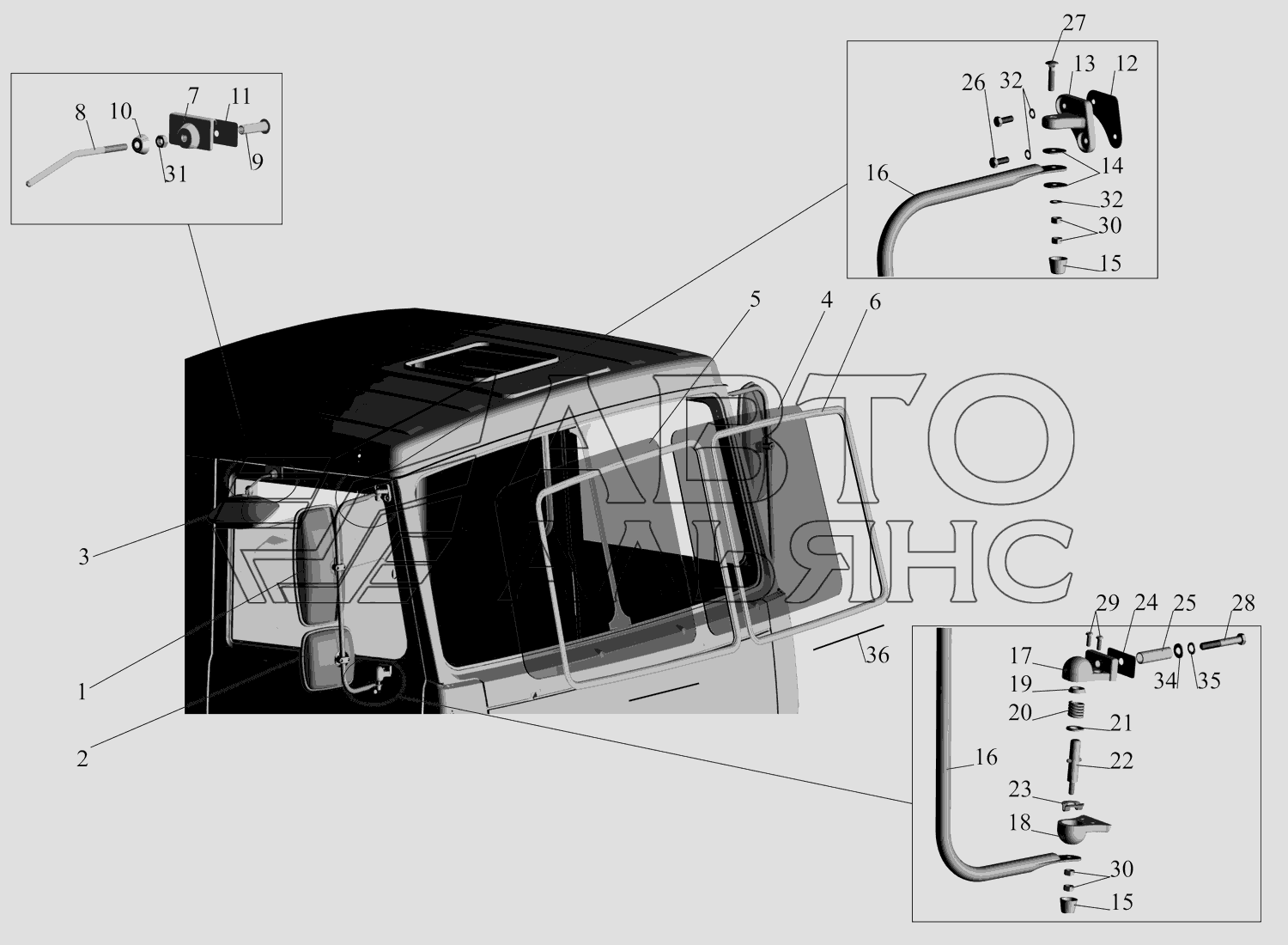 Установка стекол и зеркал на кабину 63172 МАЗ-631705