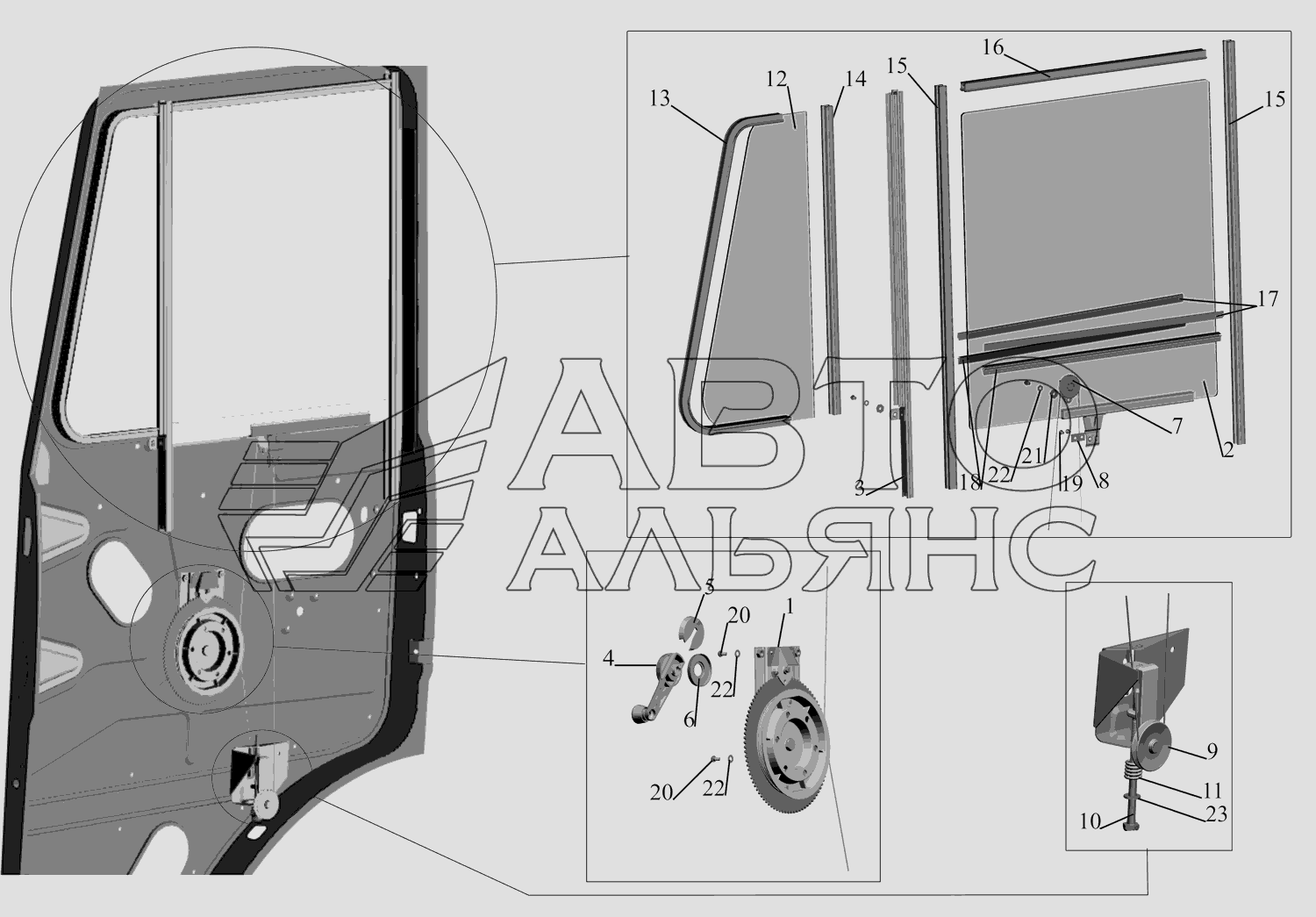 Установка стеклоподъемника и ручки стеклоподъемника МАЗ-631705