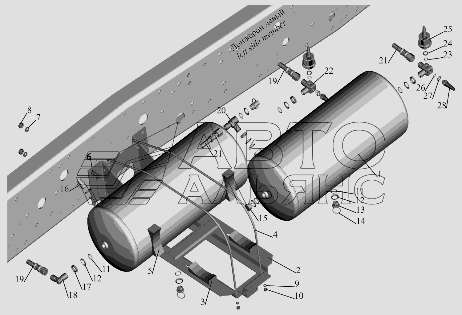 Установка ресиверов 631708-3513004 и присоединительной арматуры МАЗ-631705