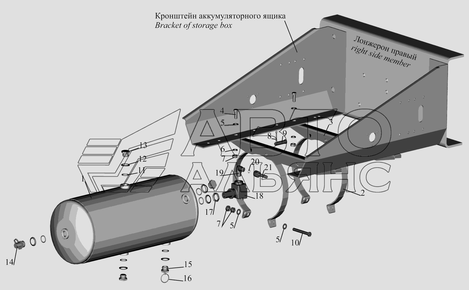 Установка ресивера 631708-3513005 и присоединительной арматуры МАЗ-631705