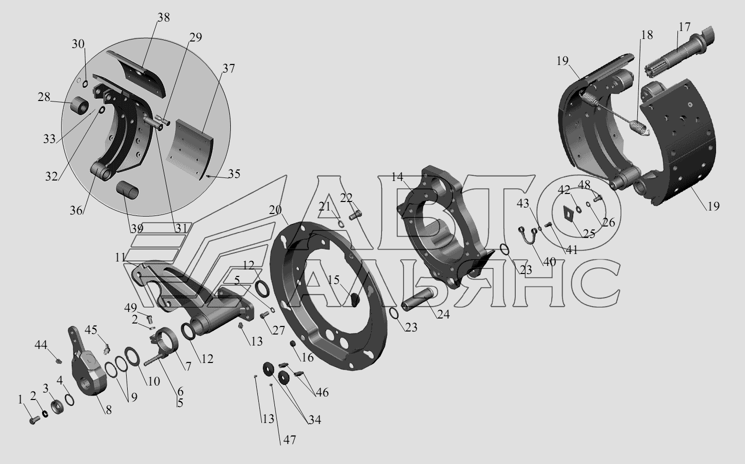 Тормозной механизм передних колес 152-3501004 (152-3501005) МАЗ-6422, 5432