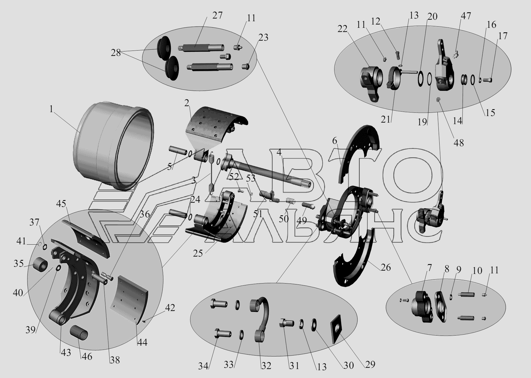 Тормозной механизм задних колес МАЗ-6430A8 (5440A8, 5440A5)