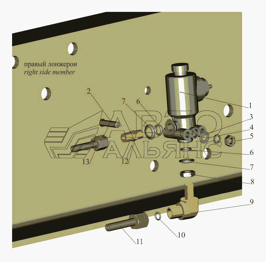 Установка тормозного клапана ASR и присоединительной арматуры МАЗ-650108