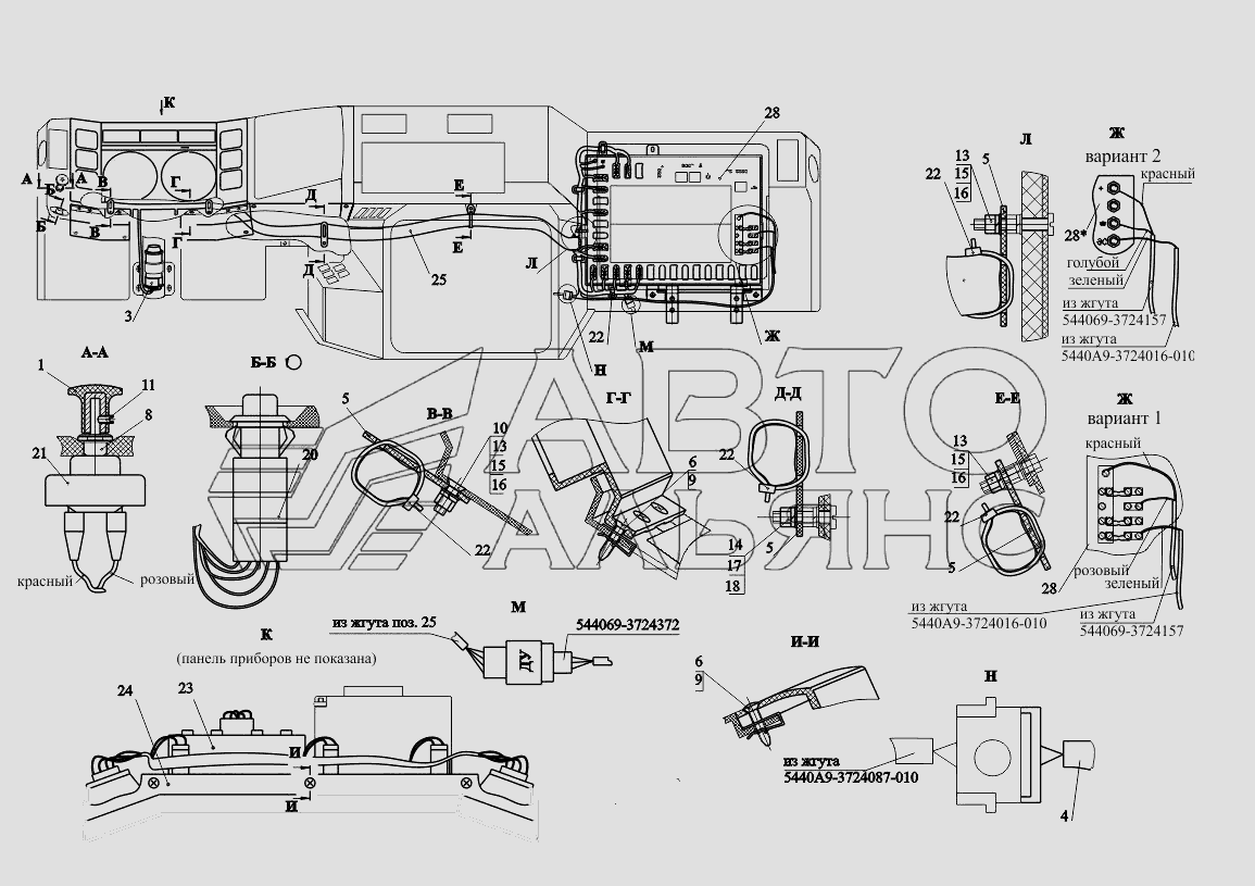 Установка щитка приборов и коммутационной аппаратуры 6430A8-3800001 (-700) МАЗ-650108