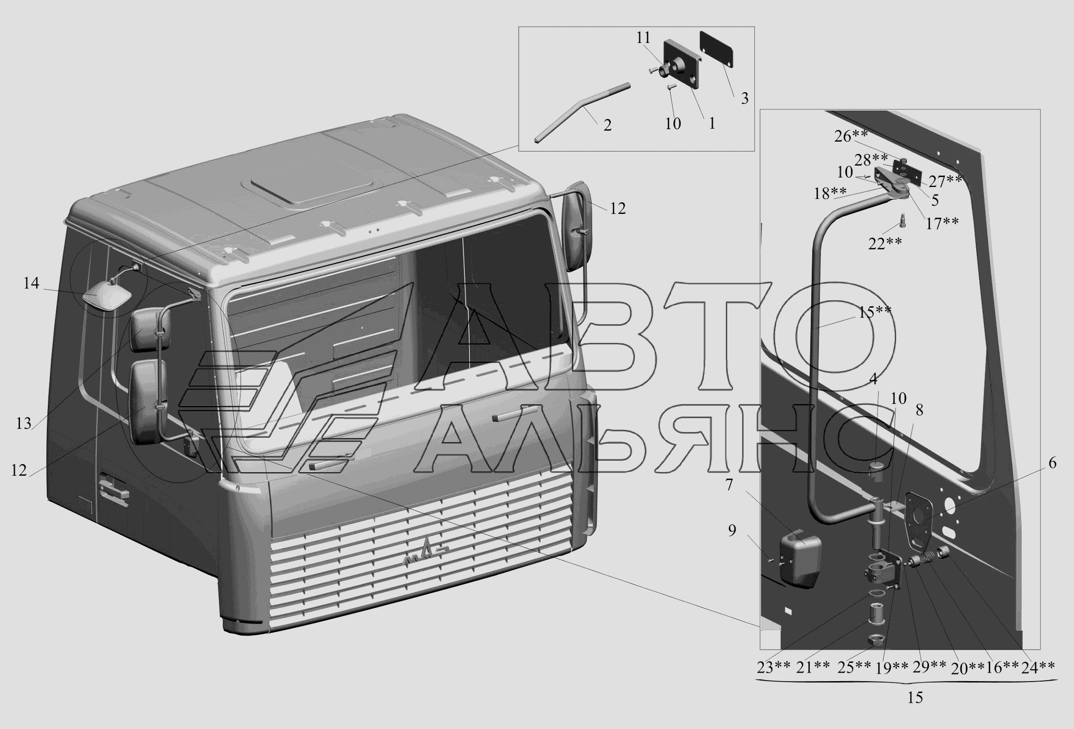 Установка зеркал 6430-8200005 МАЗ-650119