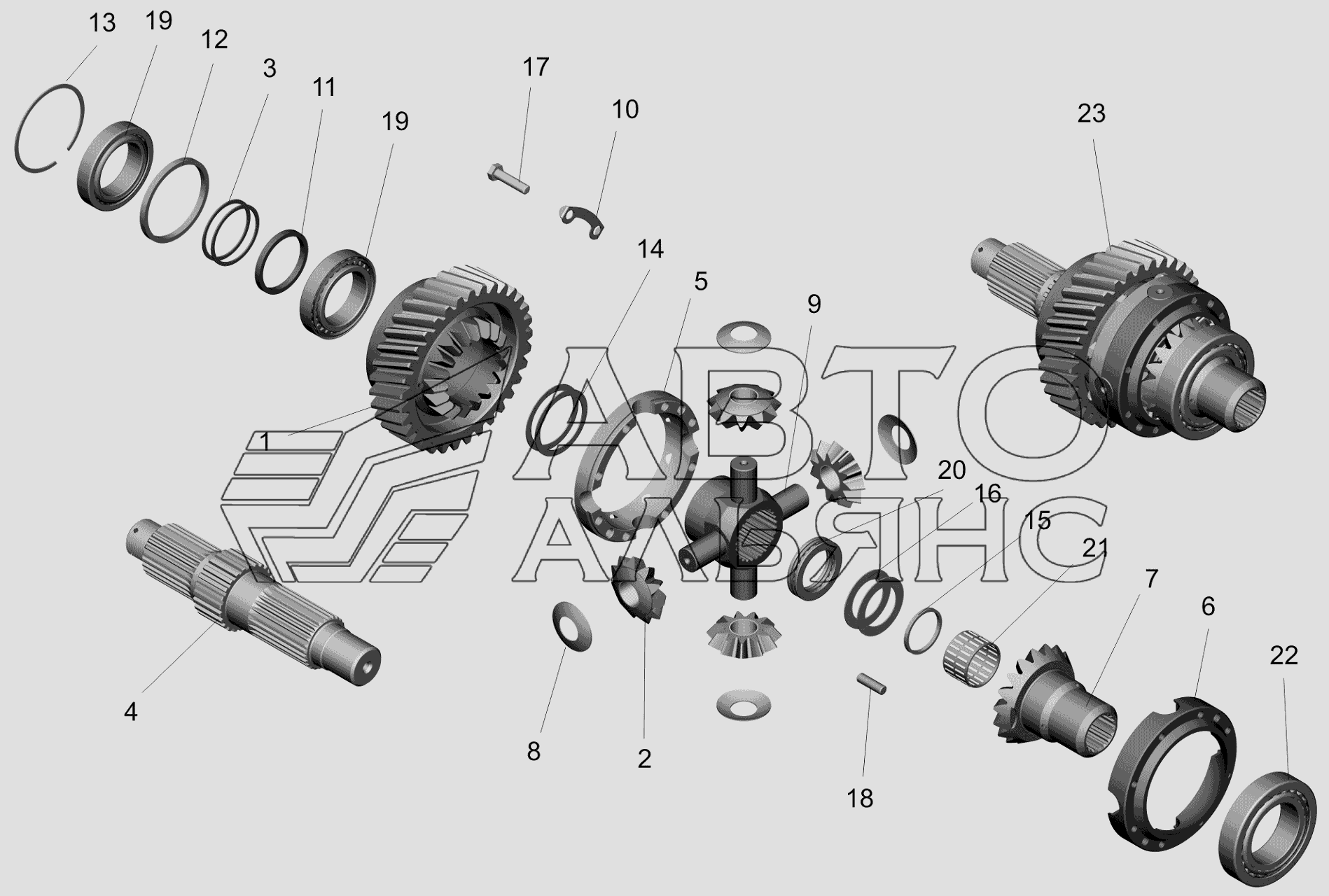 Редуктор среднего моста. Дифференциал межосевой МАЗ-650119
