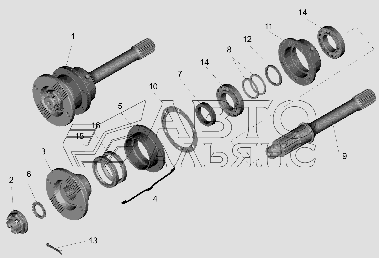 Мост средний. Вал задний МАЗ-650119