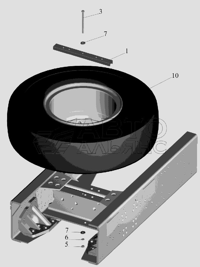 Установка запасного колеса МАЗ-6516V8-520 (6516V8-540)