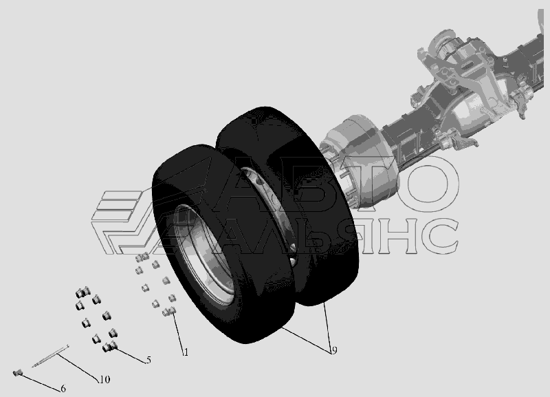 Установка задних колес МАЗ-6516V8-520 (6516V8-540)