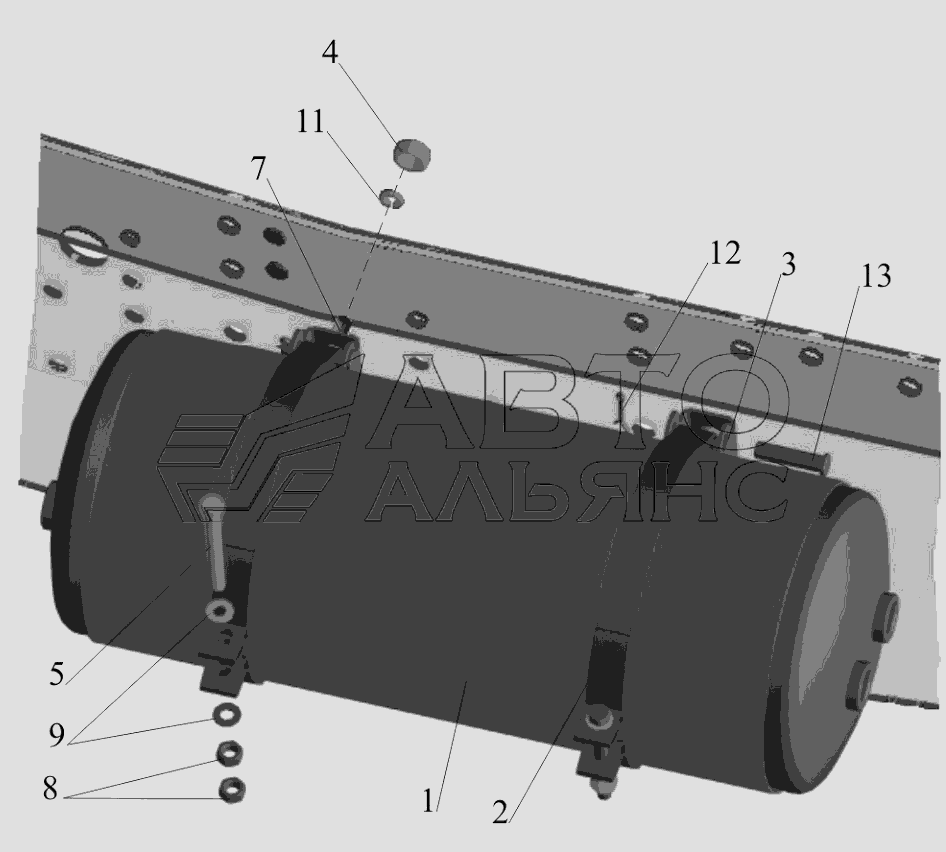 Установка ресиверов 631208-3513006 МАЗ-6516V8-520 (6516V8-540)