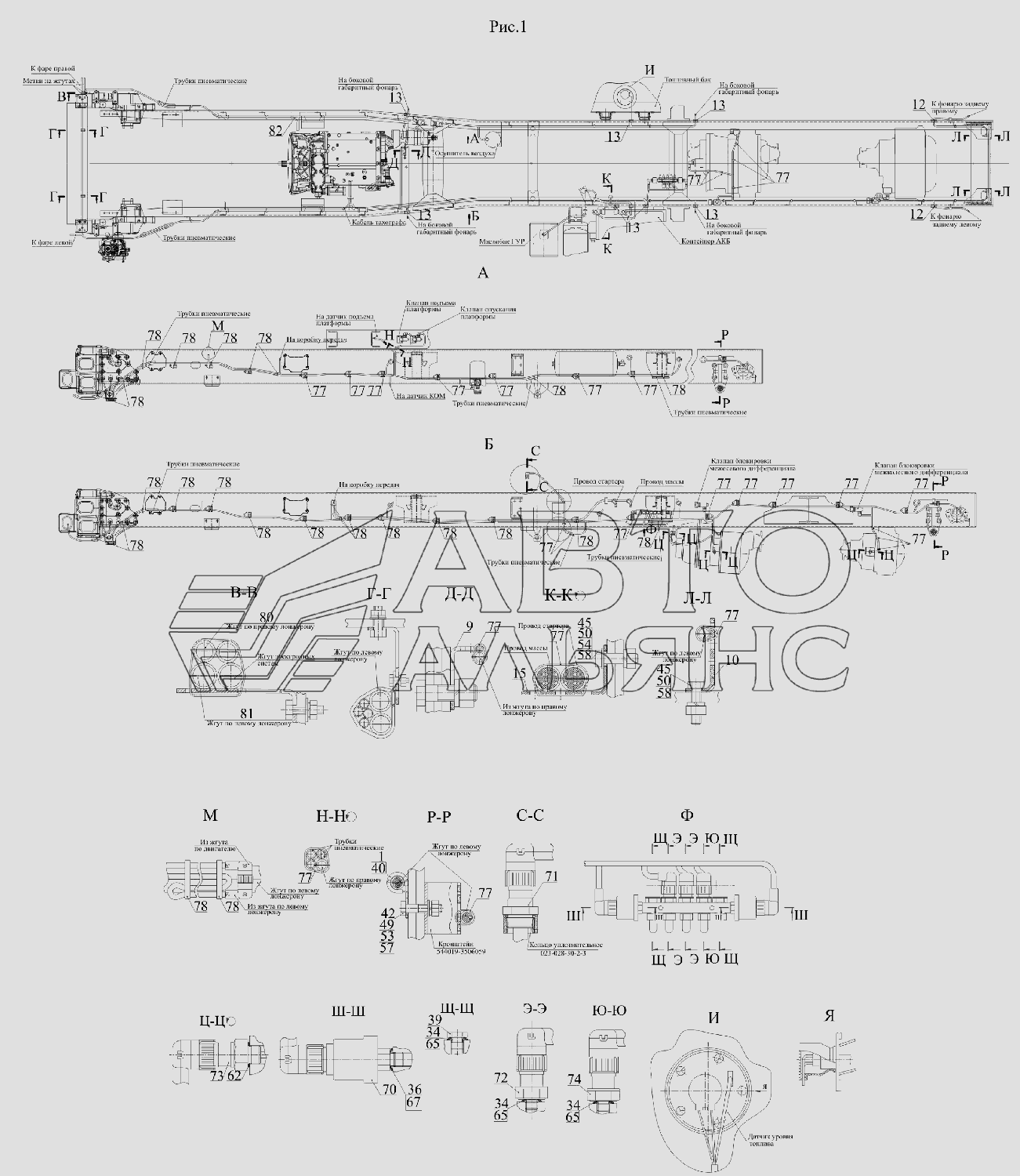 Установка электрооборудования на шасси 65116V8-3700010-000 (-700) МАЗ-6516V8-520 (6516V8-540)