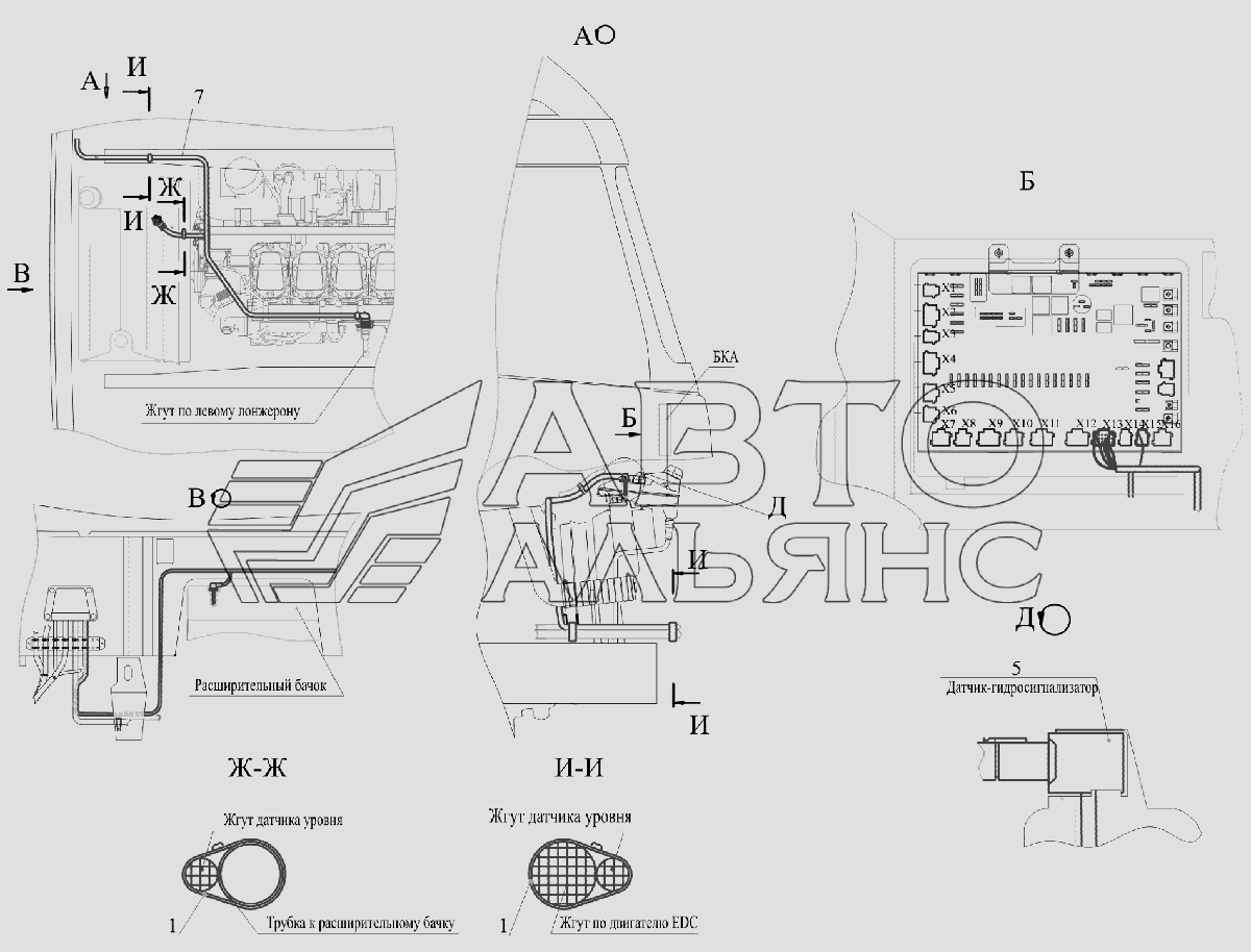 Установка датчиков уровня 6516V8-3700093-000, (-700) МАЗ-6516V8-520 (6516V8-540)