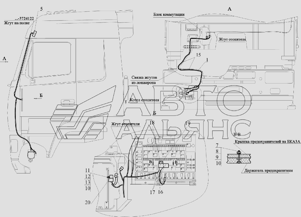 Установка электрооборудования подогревателя 544003-3700085 МАЗ-6516V8-520 (6516V8-540)