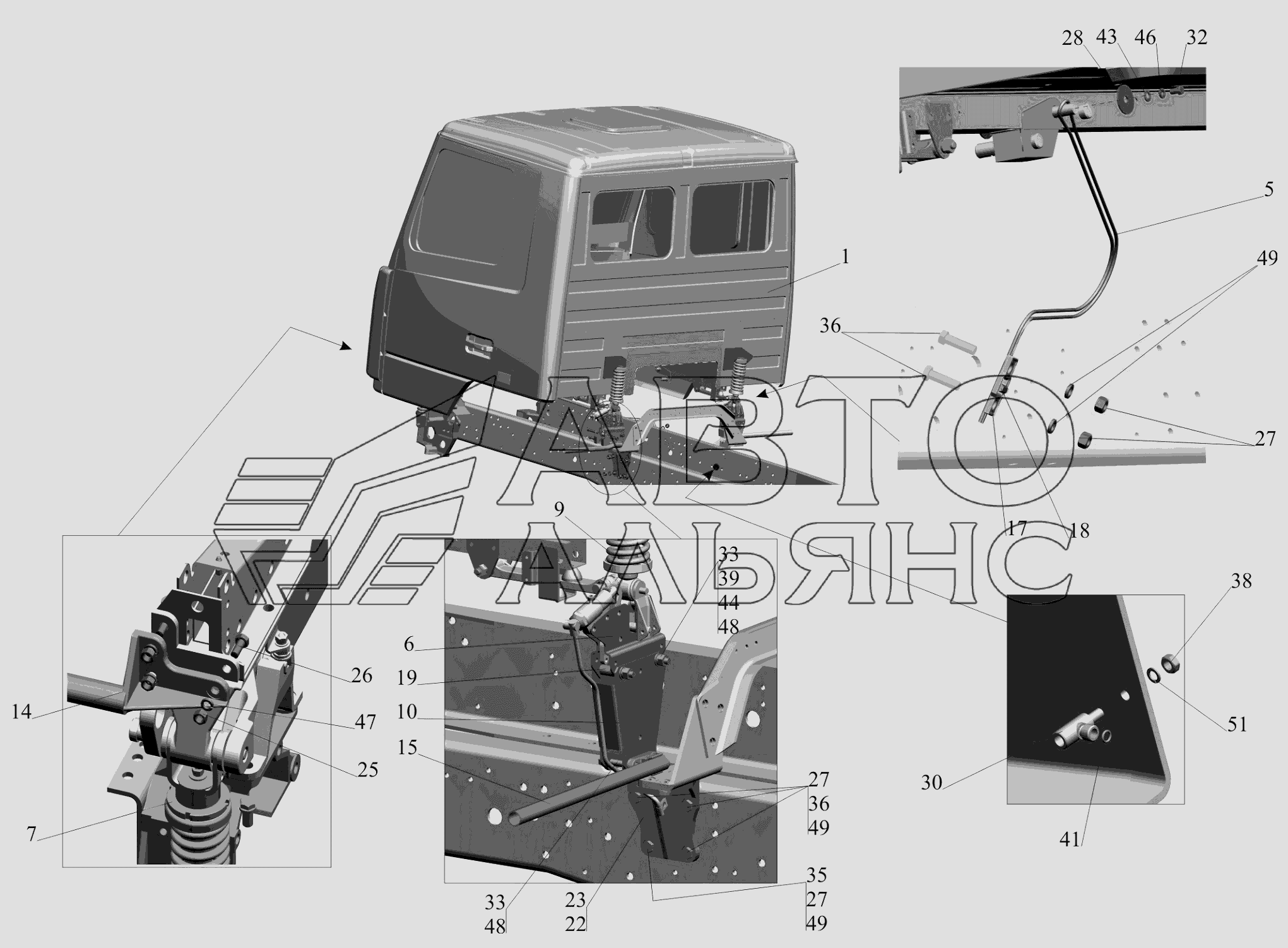 Установка кабины 6516V8-5000002-010 МАЗ-6516V8-520 (6516V8-540)