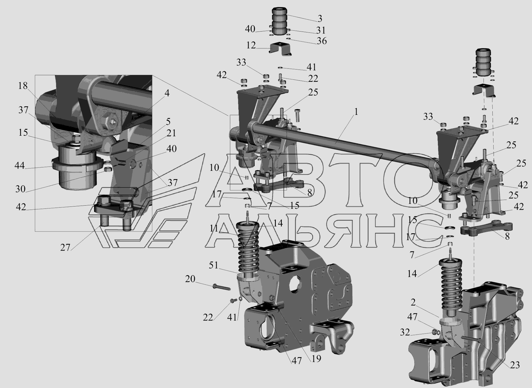 Переднее подрессоривание кабины 6513-5001700-010 МАЗ-6516V8-520 (6516V8-540)