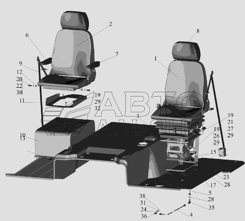 Установка и пневмопитание сидений 544003-6800006 МАЗ-6516V8-520 (6516V8-540)