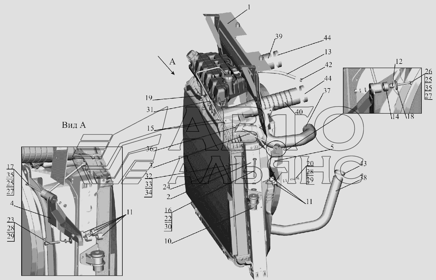 Установка системы охлаждения 6516V8-1300005-000 МАЗ-6516V8-520 (6516V8-540)