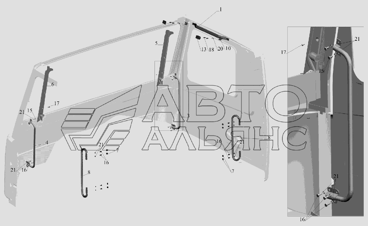 Установка поручней в кабине 6430-8200030 МАЗ-6516V8-520 (6516V8-540)
