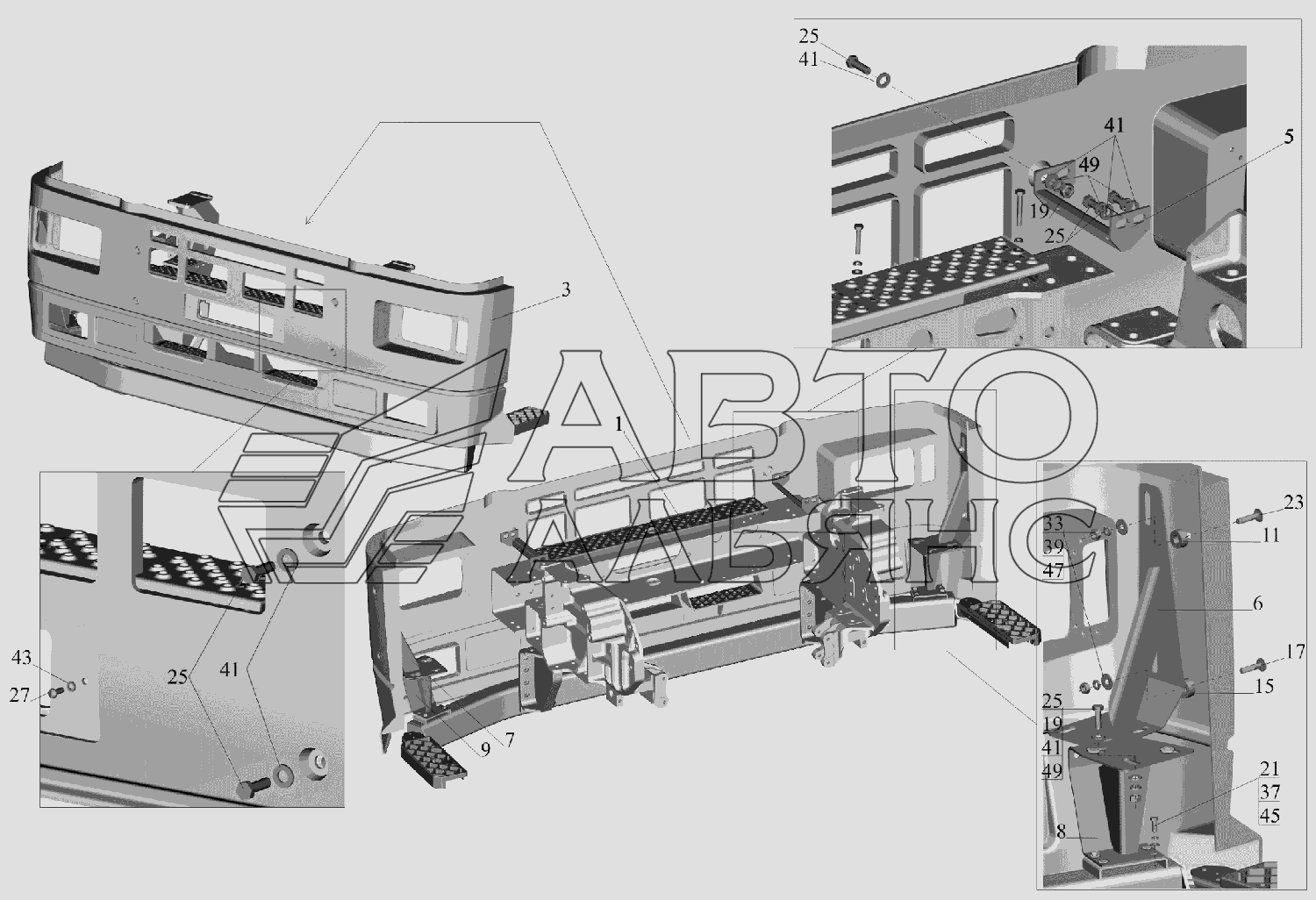 Установка бампера 6516V8-2803006-000 МАЗ-6516V8-520 (6516V8-540)