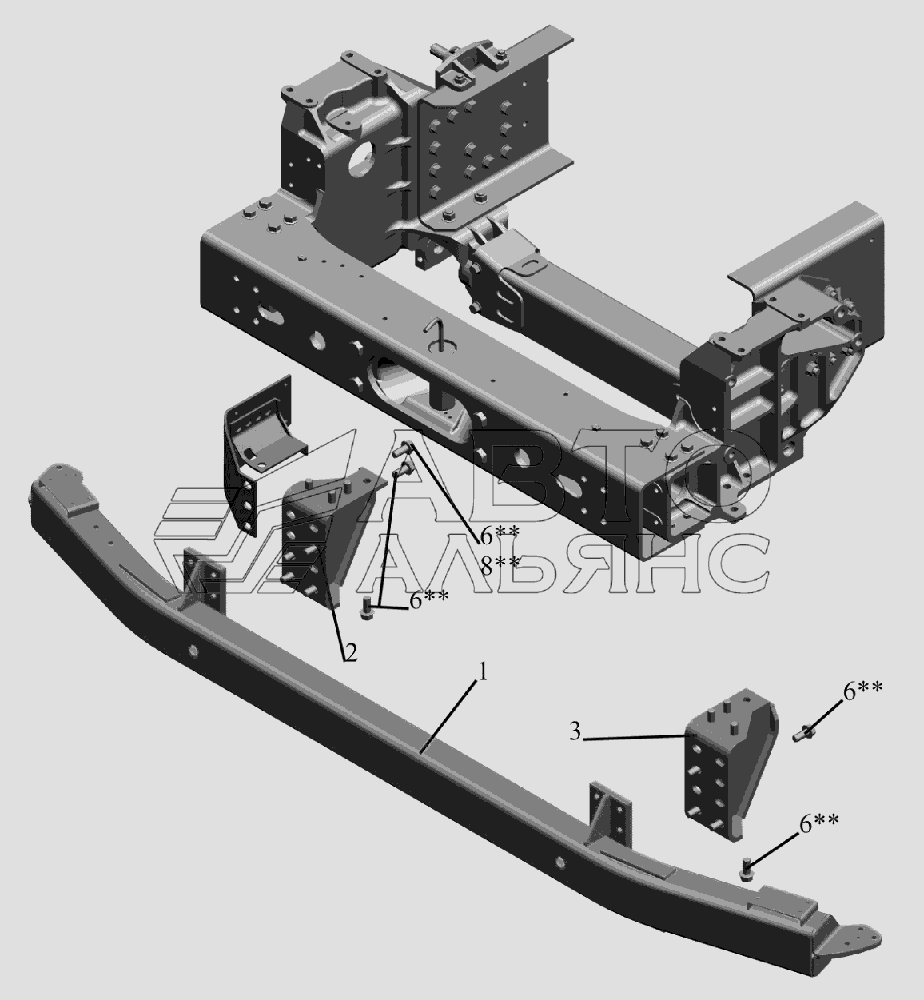 Установка переднего противоподкатного бруса 6516V8-2800030-000 МАЗ-6516V8-520 (6516V8-540)
