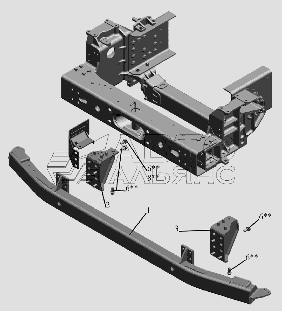 Установка переднего противоподкатного бруса 6516V8-2800030-010 МАЗ-6516V8-520 (6516V8-540)