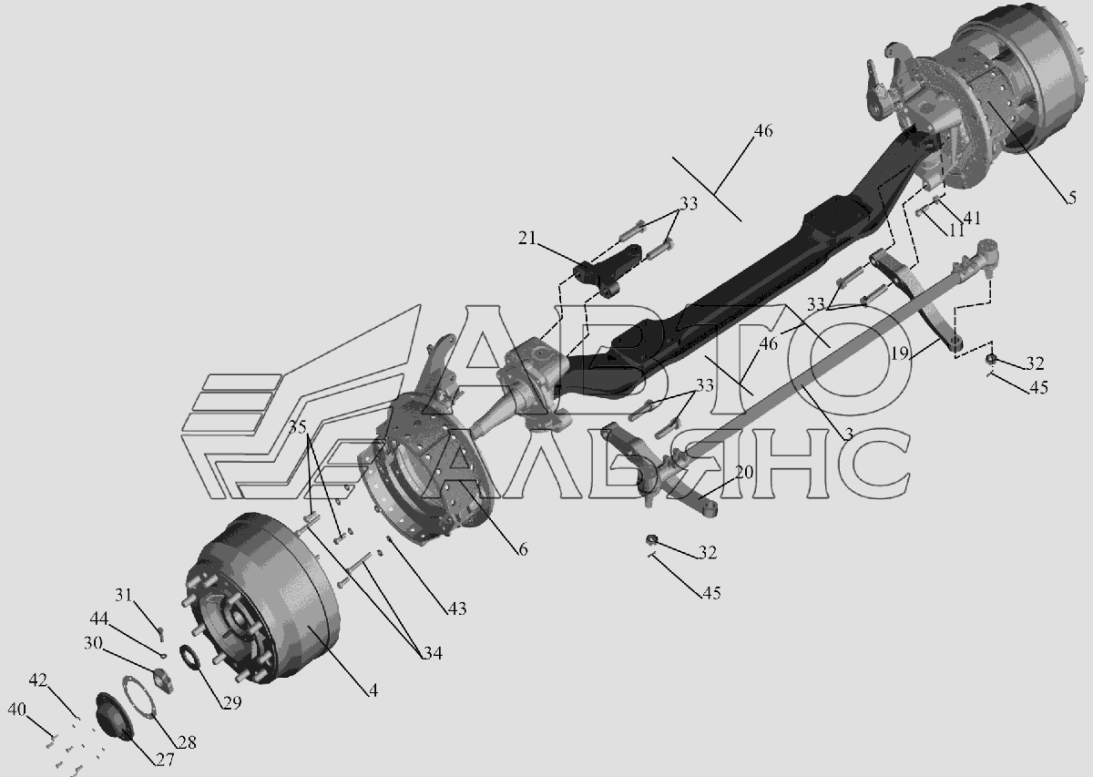 Ось передняя 6516V8-3000015-000 МАЗ-6516V8-520 (6516V8-540)