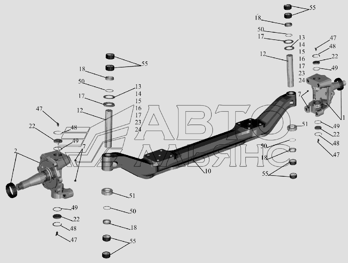 Ось передняя 6516V8-3000015-000 МАЗ-6516V8-520 (6516V8-540)