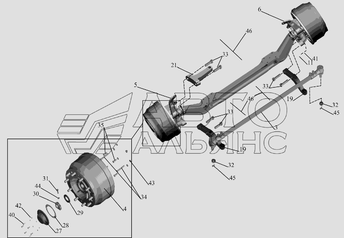 Ось передняя 6516V8-3000015-010 МАЗ-6516V8-520 (6516V8-540)