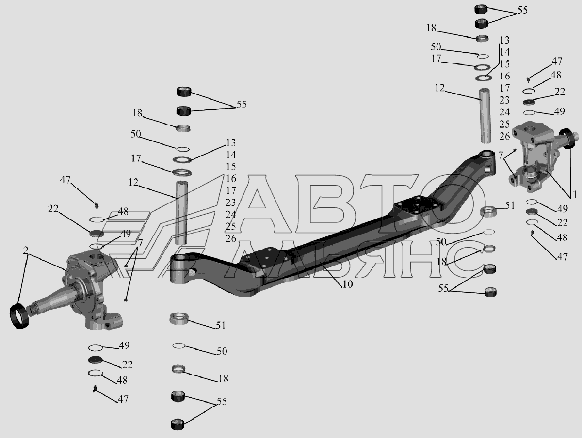 Ось передняя 6516V8-3000015-010 МАЗ-6516V8-520 (6516V8-540)