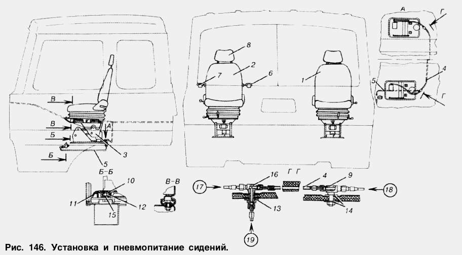 Установка и пневмопитание сидений МАЗ  53366