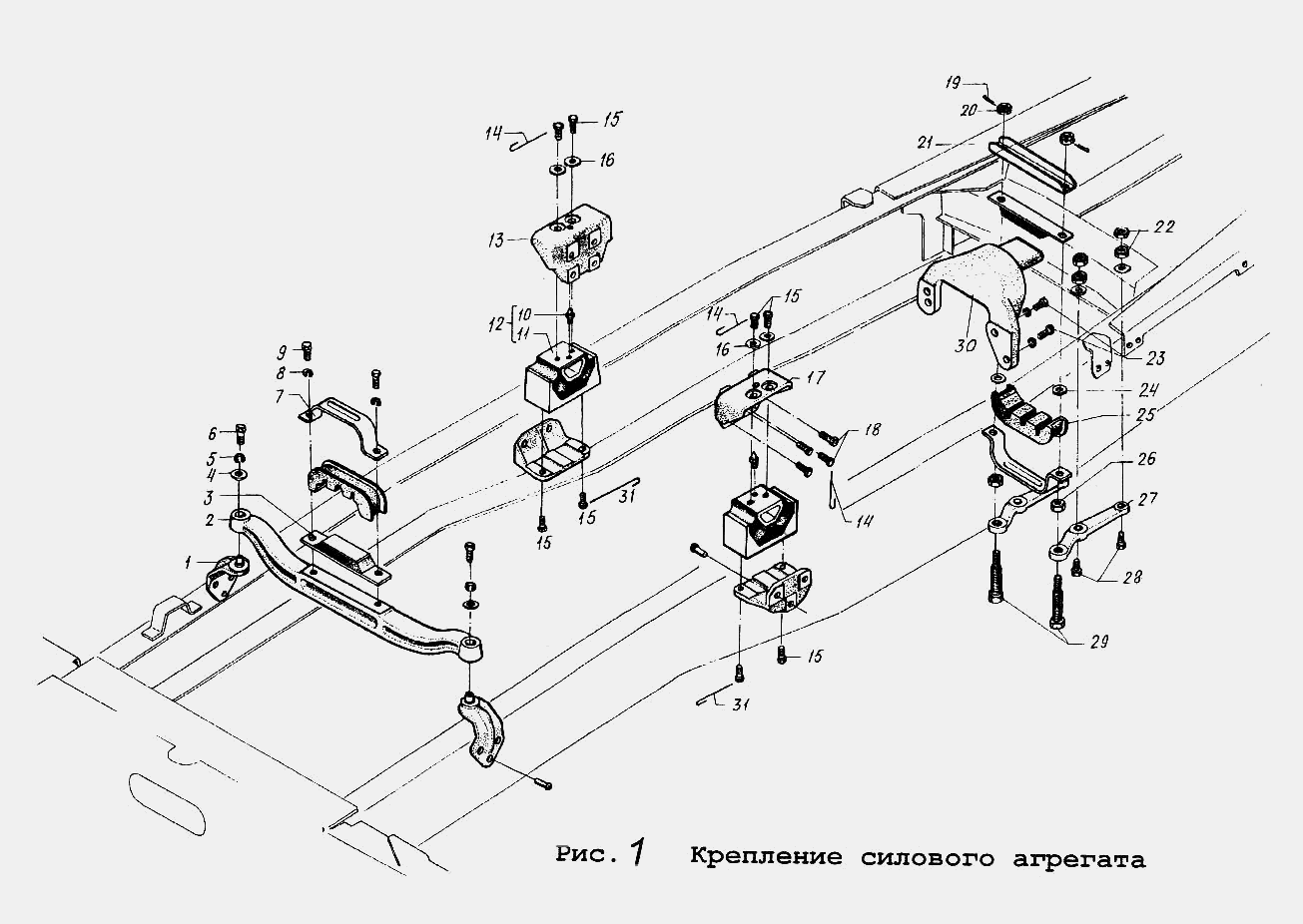 Крепление силового агрегата МАЗ  5516