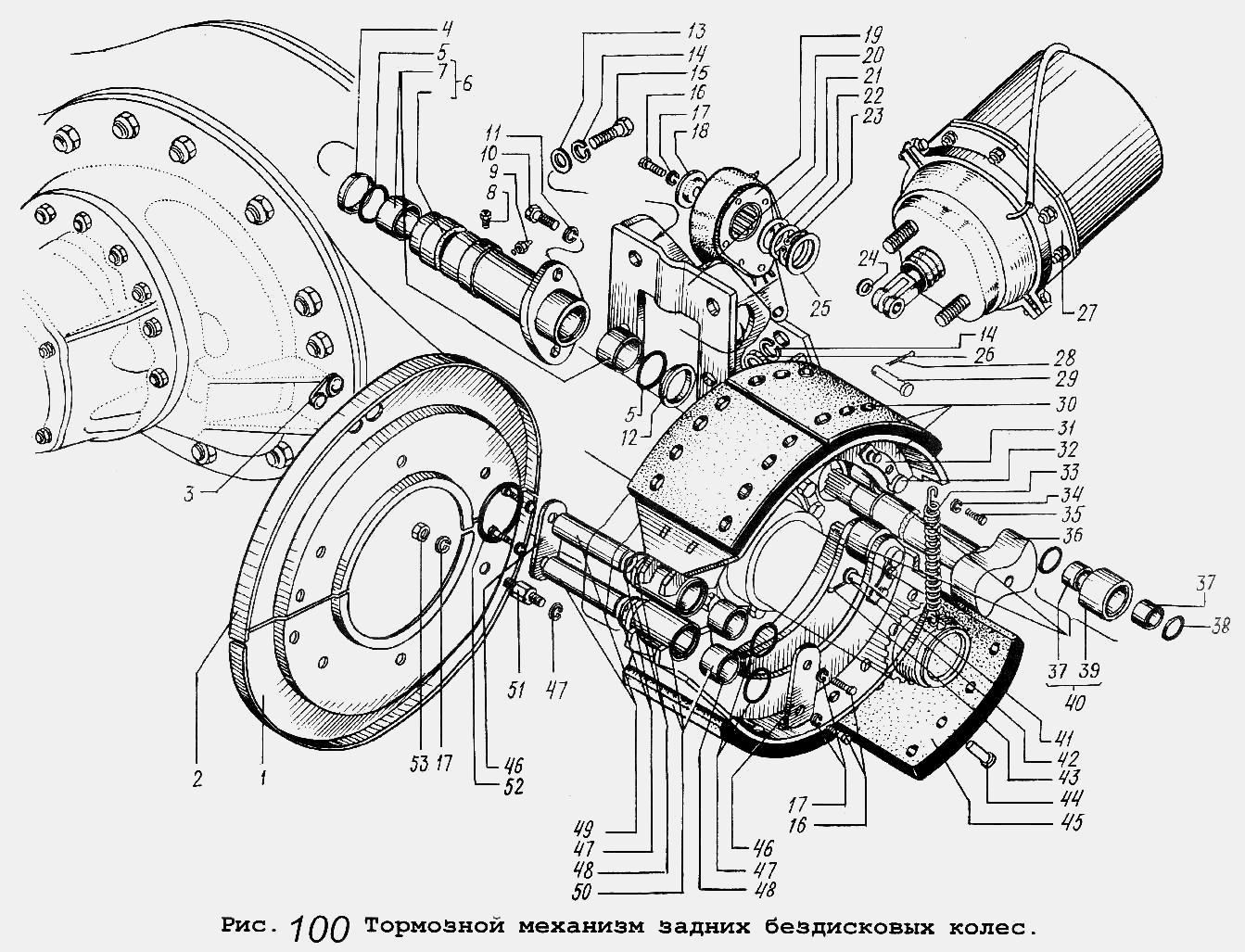 Тормозной механизм задних бездисковых колес МАЗ  5516