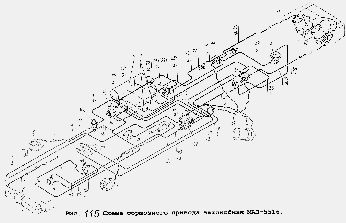 Схема тормозного привода автомобиля МАЗ-5516 МАЗ  -  общий  каталог