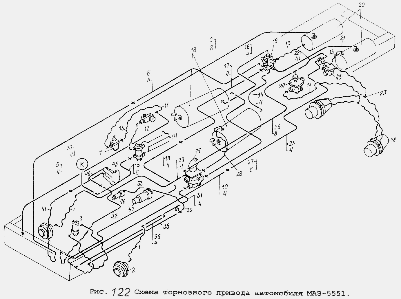 Схема тормозного привода автомобиля МАЗ-5551 МАЗ  -  общий  каталог